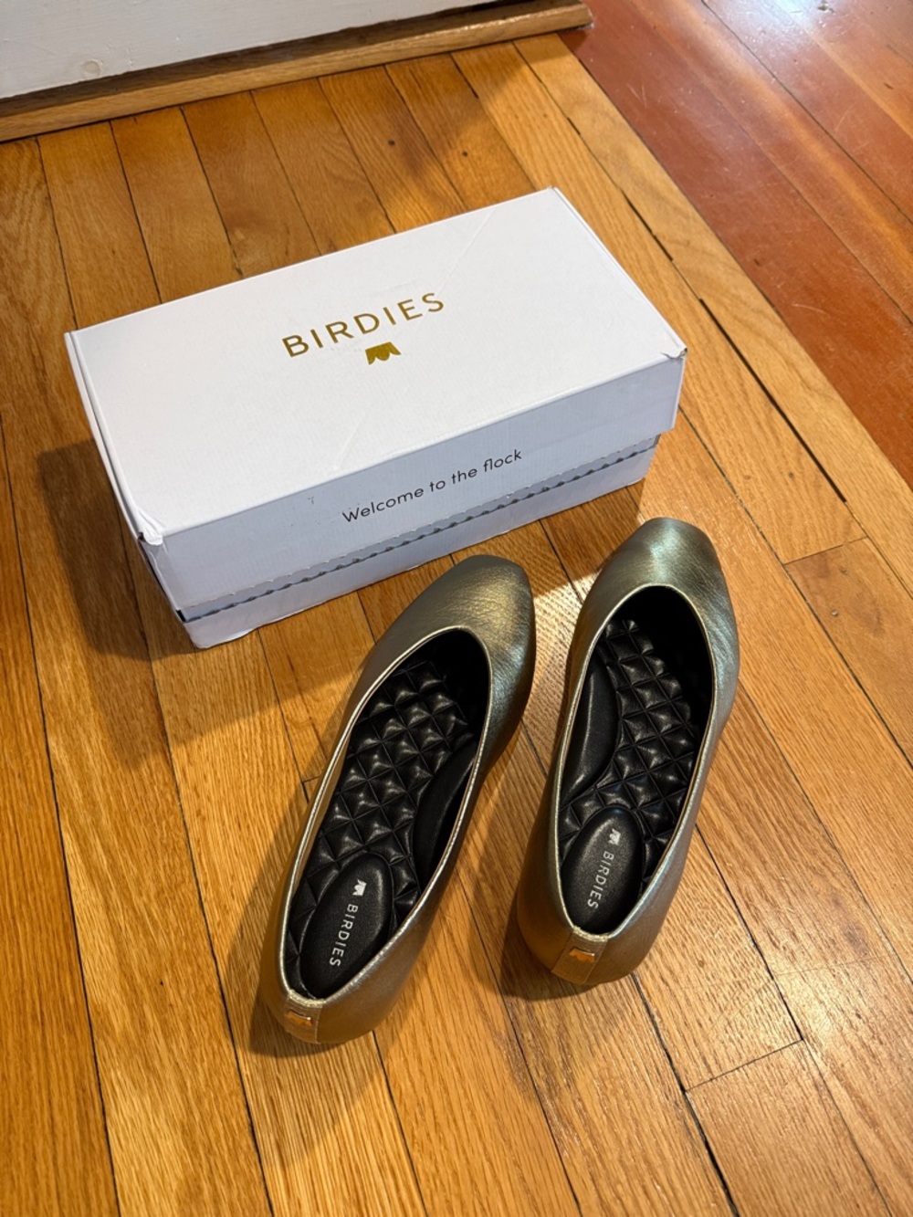 Birdies Metallic Gold Quilted-Insole Ballet Flats